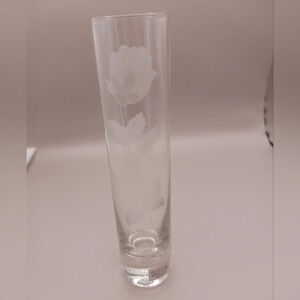 Rose bud etched glass bud vase